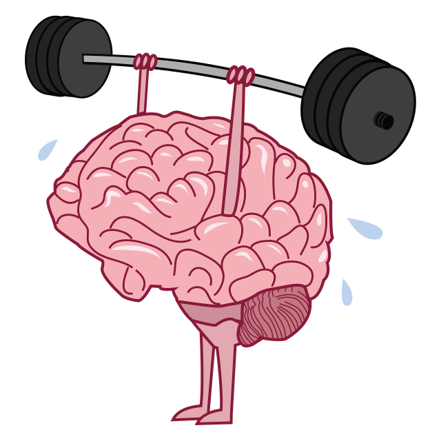 A brain is lifting weights