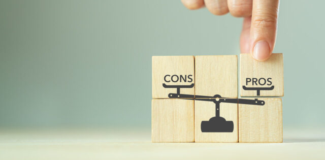 Blocks show a scale of pros and cons